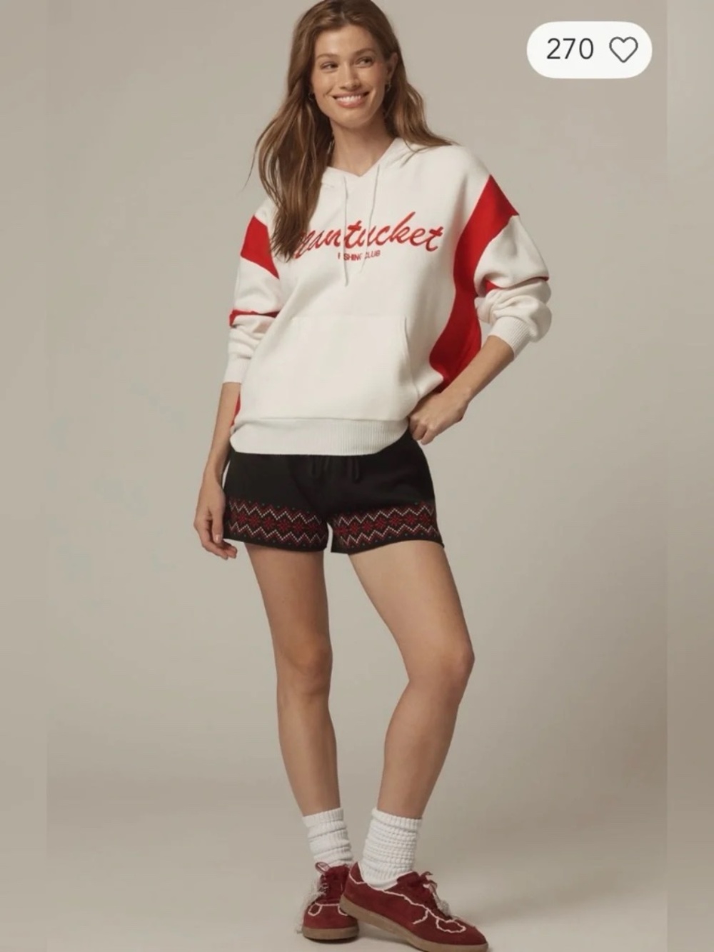 Anthropologie Daily Practice Knit Hooded Sweatshirt NANTUCKET FISHING CLUB RED - Picture 2 of 4